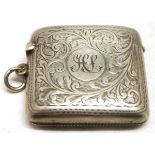 George V vesta case of rectangular form with all over engraved foliate decoration and initialled