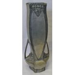 Late 20th century Portuguese pewter vase in the Art Nouveau manner, with flared body and foliate