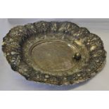 Continental oval table basket of lobed oval form, with pierced and embossed decoration and raised on