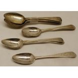 Mixed Lot: five George III Old English patter teaspoons, together with five further various