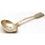 Victorian sauce ladle, Fiddle pattern with oval bowl, initialled, length 6", London 1856, makers