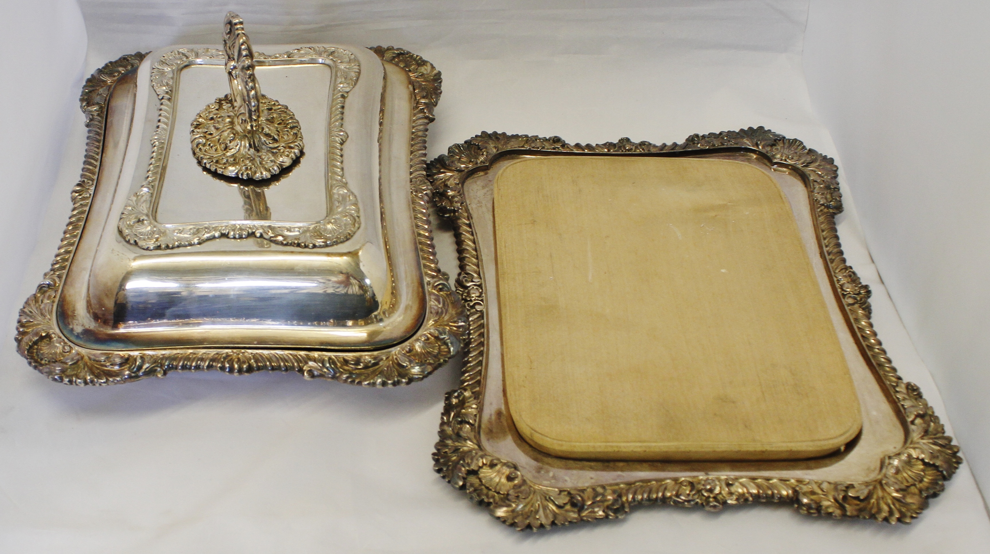 Mixed Lot: electroplated lidded serving dish of rectangular form with pull-off cover and