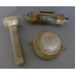 VINTAGE BULLS EYE ELECTRIC TORCH, A BRASS INTERIOR CAR LIGHT AND A FURTHER INTERIOR LIGHT