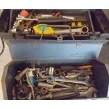PLASTIC TOOLBOX CONTAINING ASSORTED TOOLS AND A FURTHER METAL TOOLBOX