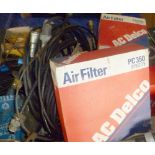 BOX: ASSORTED AIR FILTERS AND CABLES