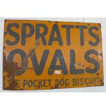 VINTAGE ENAMELLED ADVERTISING SIGN FOR SPRATTS OVALS THE POCKET DOG BISCUITS