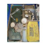 BOX: ASSORTED TOOLS TO INCLUDE BRITISH LEYLAND COMMERCIAL KING PIN BUSH DRIFTS, REGULATOR, GAS