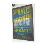 VINTAGE ENAMELLED ADVERTISING SIGN "SPRATTS RODNIM MEAL FOR DOGS SPRATTS MIXED BIRD FEEDS"