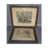 FRAMED PRINT OF HRH THE PRINCE OF WALES IN HIS DAIMLER MOTORCAR AND A CIRCA 1910 PHOTO OF A