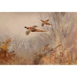 *ROLAND GREEN (1890-1972, BRITISH) Pheasants breaking cover watercolour, signed lower right 14 x
