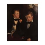 ENGLISH SCHOOL (19th century) Two young boys with pigeons oil on canvas 29 x 24ins