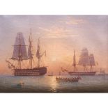 WILLIAM JOY (1803-1860, BRITISH) HMS Queen and HMS Cumberland Off Spithead pen, ink and