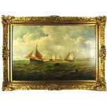 JOHN MOORE OF IPSWICH (1820-1902, BRITISH) Shipping off a Coast, possibly Felixstowe oil on