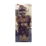 20th century African carved hardwood figure, of a fisherman, 21" high