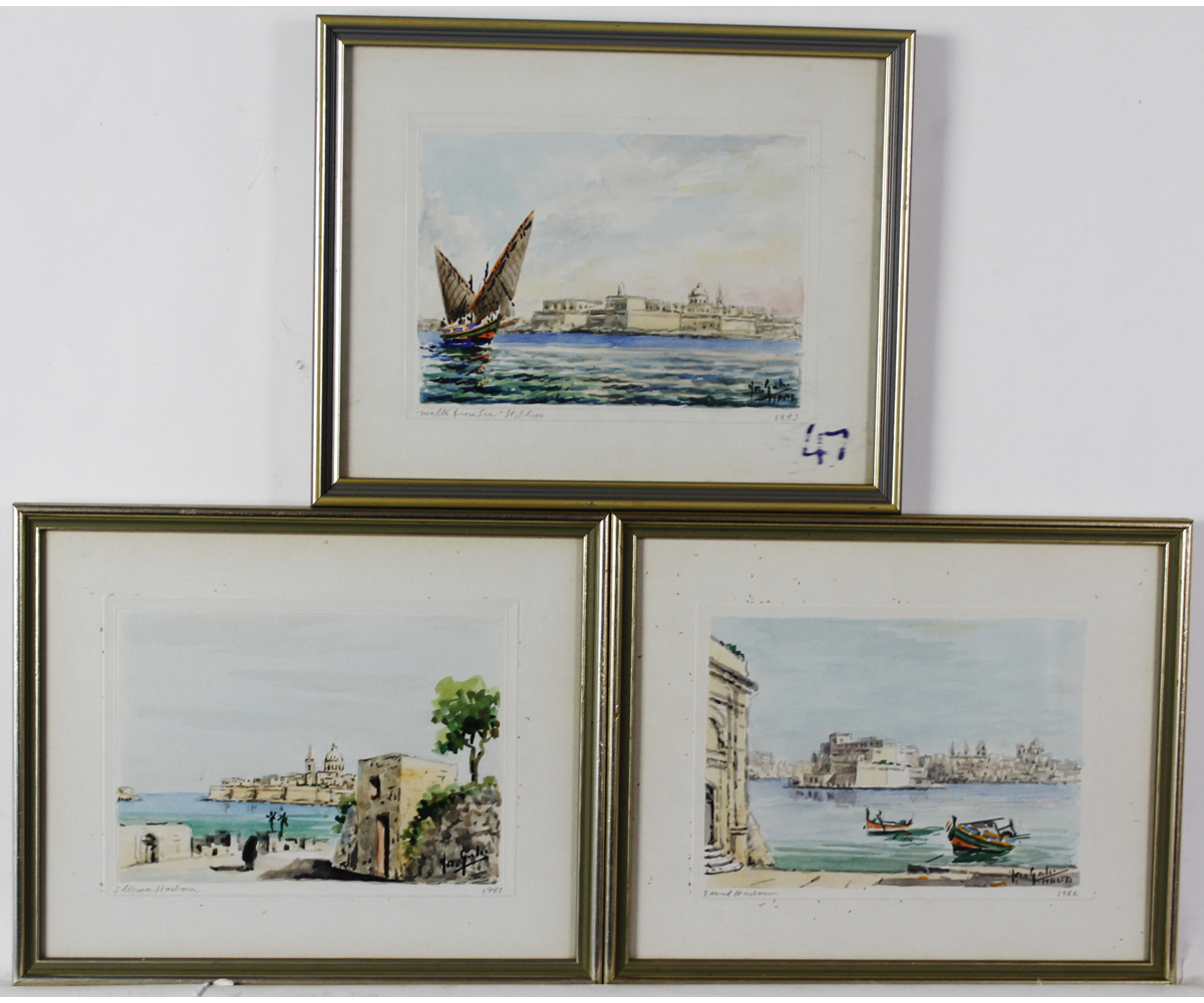 JOSEPH GALEA (1904-1985, MALTESE) Malta from Sea; Sliema Harbour and Grand Harbour group of three