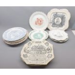 Victorian commemorative plates, various shapes and sizes, approx 14