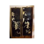 Pair of 20th century oriental wall panels, decorated with mother-of-pearl detail