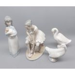 Mixed Lot: two Nao figurines and two model geese (4)