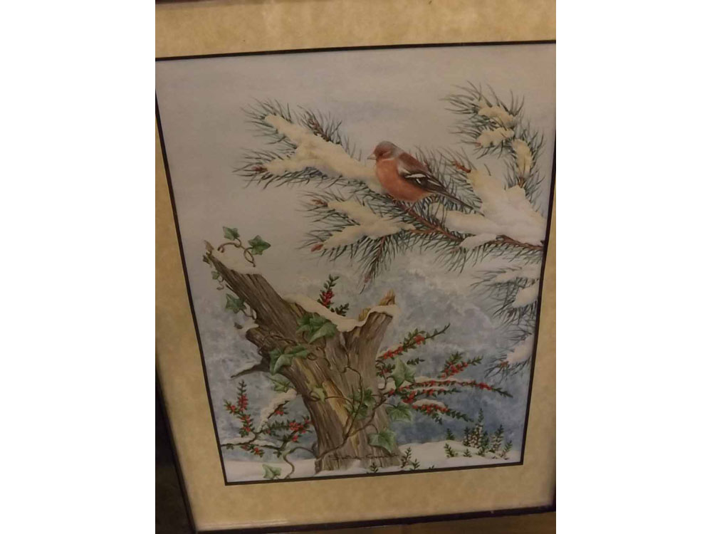 SALLY SMITH, SIGNED pair of watercolours, Robin and Bullfinch in Winter, 7 1/2" x 5 1/2" (2)