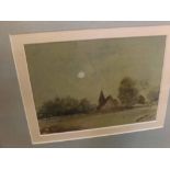 OWEN FREDERICK MORGAN, SIGNED AND DATED 1924, watercolour, Church in Moonlit Landscape, 5" x 7"