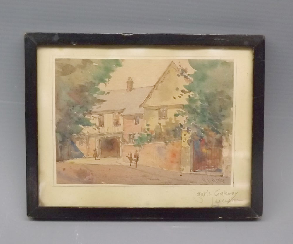 HARRY HINE, SIGNED, watercolour, Castle Gateway, Leicester, 3" x 4"