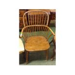 19th century elm seated stick back carver chair