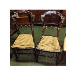 Pair of Victorian ebonised and mother of pearl inlaid cane seated bedroom or side chairs