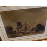 ARTHUR EDWARD DAVIES, SIGNED, pen, ink and watercolour, Norfolk Scene with Church, 11" x 16"