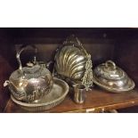 Mixed Lot: assorted silver plated wares to include kettle, entre dish, serving tray and other