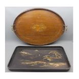 Mixed Lot: Edwardian oval mahogany serving tray with inlaid detail, and a further 20th century