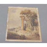ATTRIBUTED TO JOHN SELL COTMAN, watercolour, Italian landscape with ruins, 6 1/2" x 6", unframed