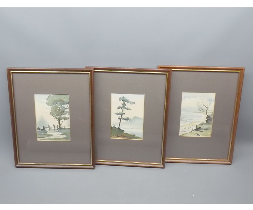 DONALD WINCUP, SIGNED, group of three watercolours, Landscapes, 5" x 3 1/2" (3)