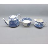 George Jones & Sons Abbey pattern three piece blue and white tea service