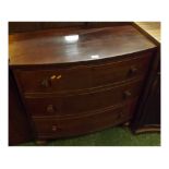 Victorian mahogany bow front chest of three drawers raised on turned feet, 32 1/2" wide