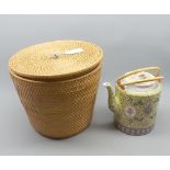 20th century oriental cylindrical teapot, in a wicker presentation case