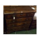 19th century oak and walnut chest, with four drawers, raised on bracket feet, requiring restoration,