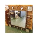 20th century wall mirror, in decorative scrolled iron frame, 39" wide