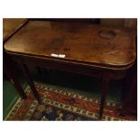 Georgian mahogany D-shaped card table, of typical form raised on tapering legs, 36" wide