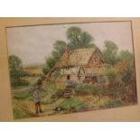 SYLVESTER STANNARD, SIGNED, watercolour, Figure before a cottage, 9 1/2" x 13 1/2"
