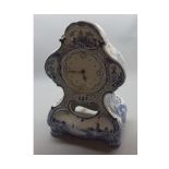 Modern Delft mantel clock, with quartz movement, approx 16" high