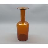 20th century amber glass bottle or decanter, of circular form, unsigned, 10" high