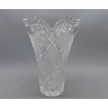20th century lead crystal clear glass vase, 10" high