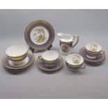 Quantity of 19th century continental gilt and floral decorated tea wares, marked BHA to base