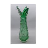 1970s Czech green art glass vase, approx 18" high