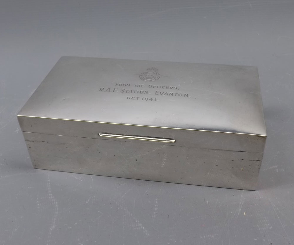 World War II interest: Birmingham hallmarked silver cigarette case of hinged rectangular form,