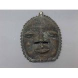 Early to mid-20th century cast metal North Nigerian face mask, 9 1/2" long