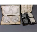 Cased set of four cut glass hors d-oeuvres dishes and accompanying hallmarked silver forks