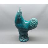 20th century Chinese turquoise glazed model of a cockerel, 14" high
