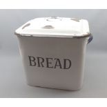 Vintage enamel large white bread bin, 12" long