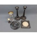 Mixed Lot: modern silver goblet, small silver pin tray, pair of small silver candlesticks with